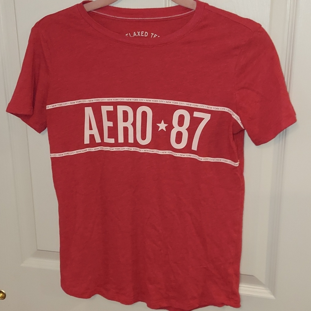 Aero 87 Relaxed Tee Shirt Red Screen Print XS